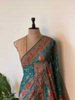 Peacock Green mul chanderi saree- PBR26E