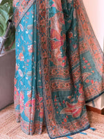 Peacock Green mul chanderi saree- PBR26E