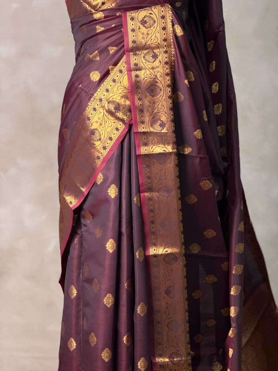 Brown banarasi silk saree- GAL12C