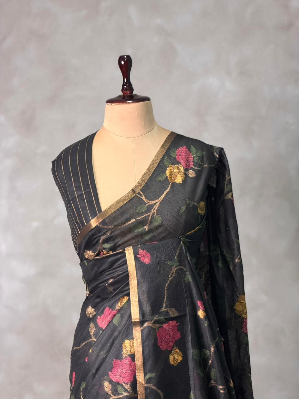 Black Jamdani Silk cotton saree- PBR4N1