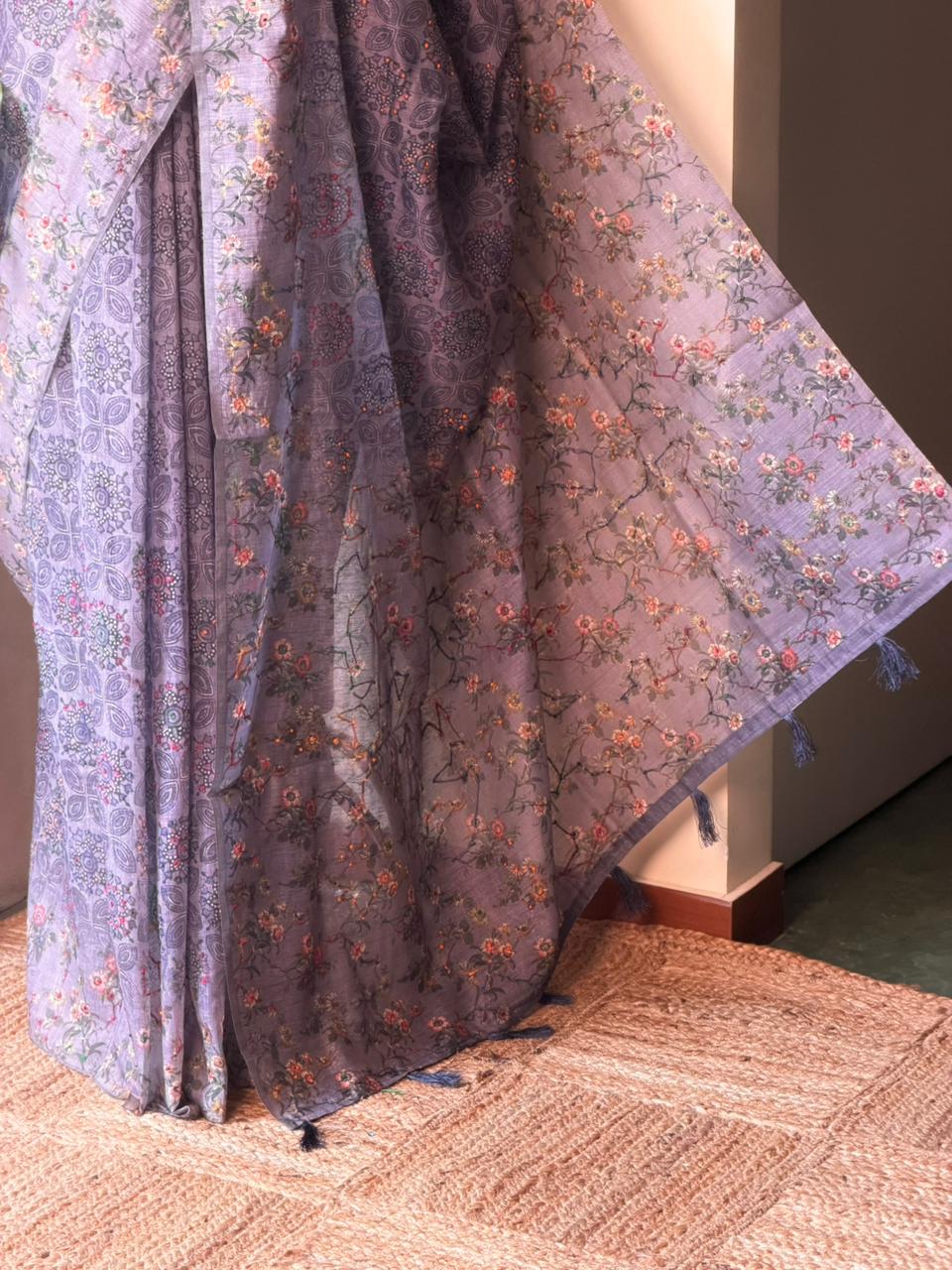 Deep lavender mul chanderi saree- PBR26F