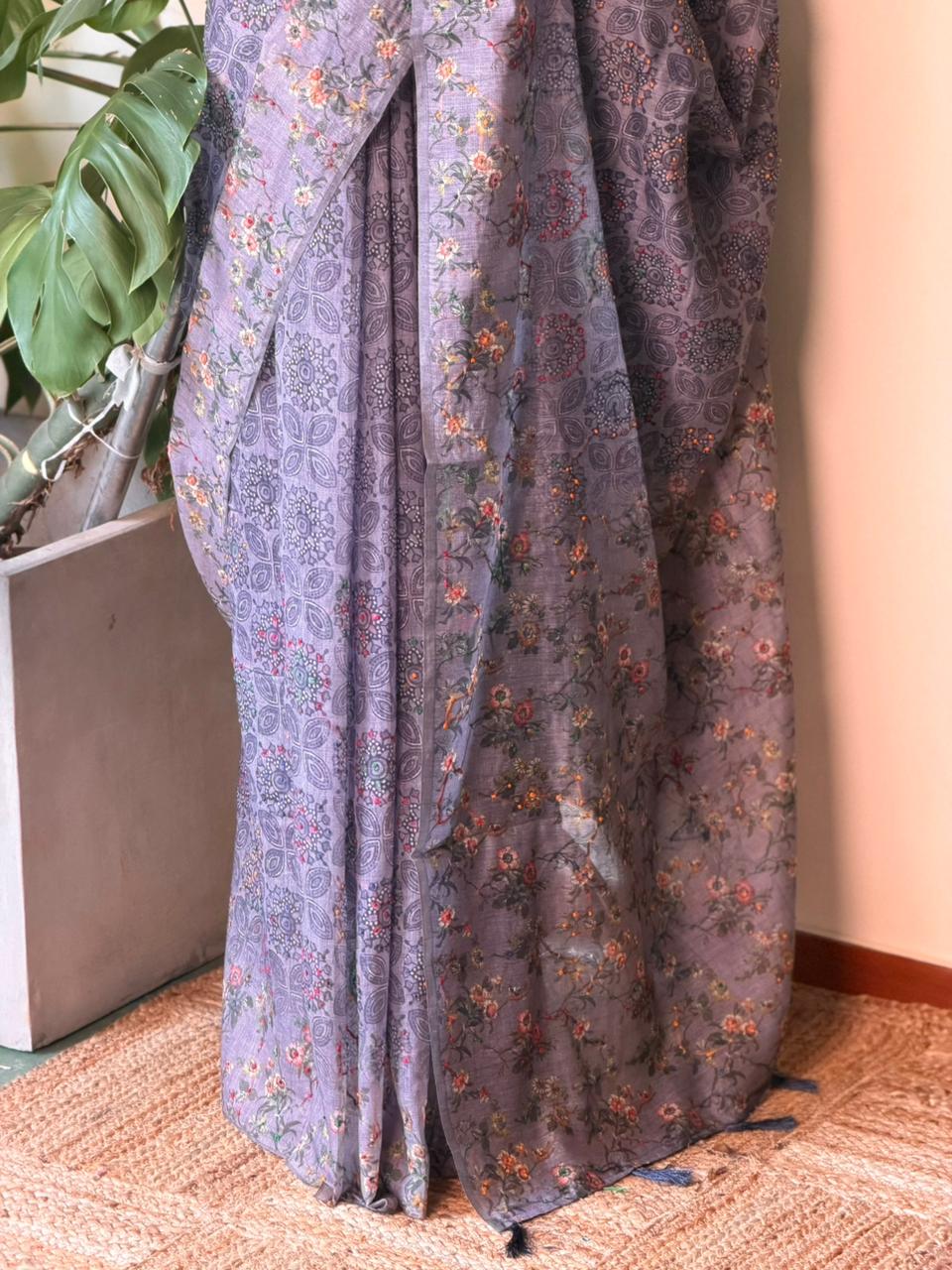 Deep lavender mul chanderi saree- PBR26F