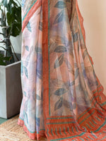 Pastal Peach Pink mul chanderi saree- PBR26I