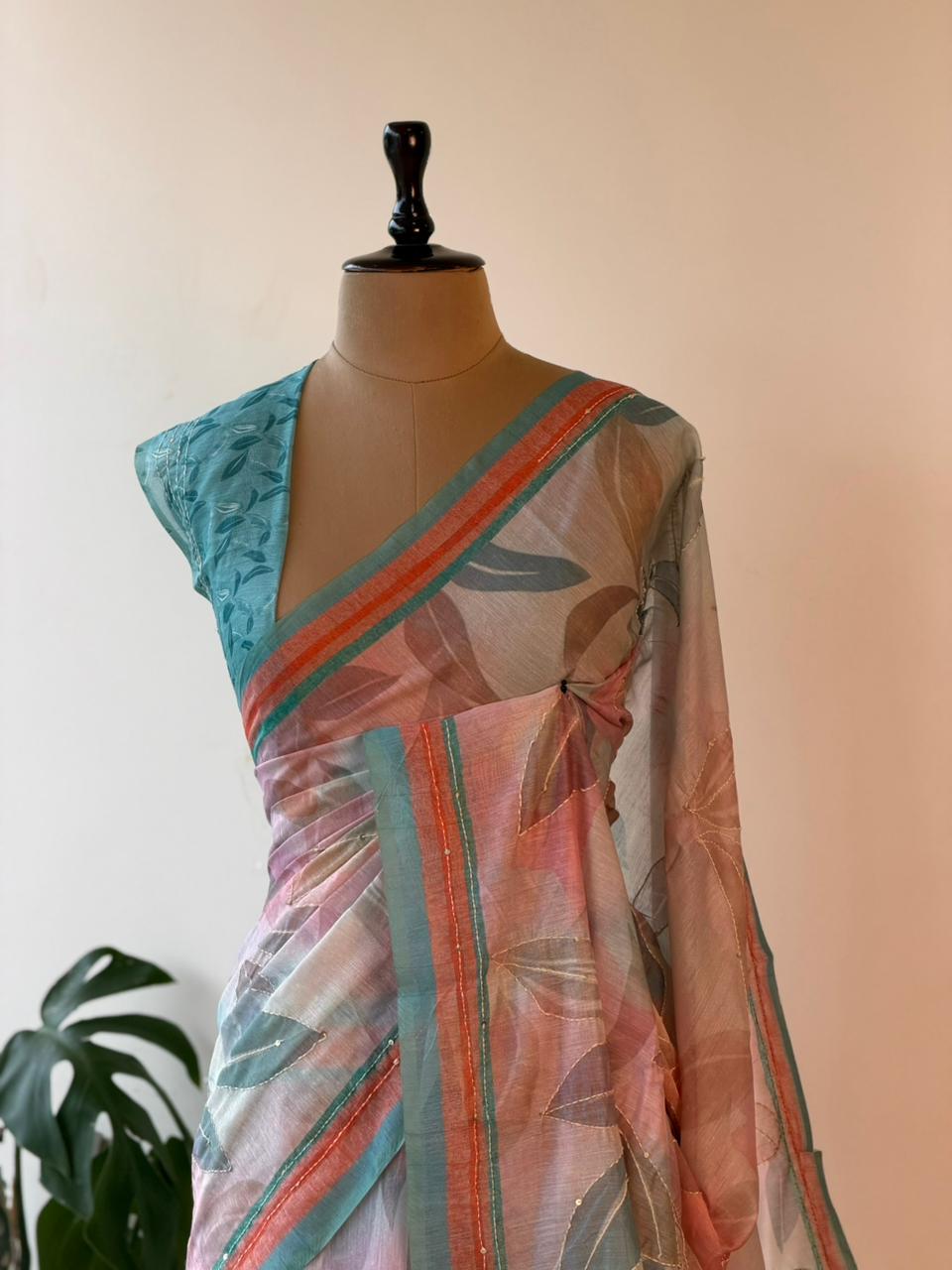 Pastal blue mul chanderi saree- PBR26J