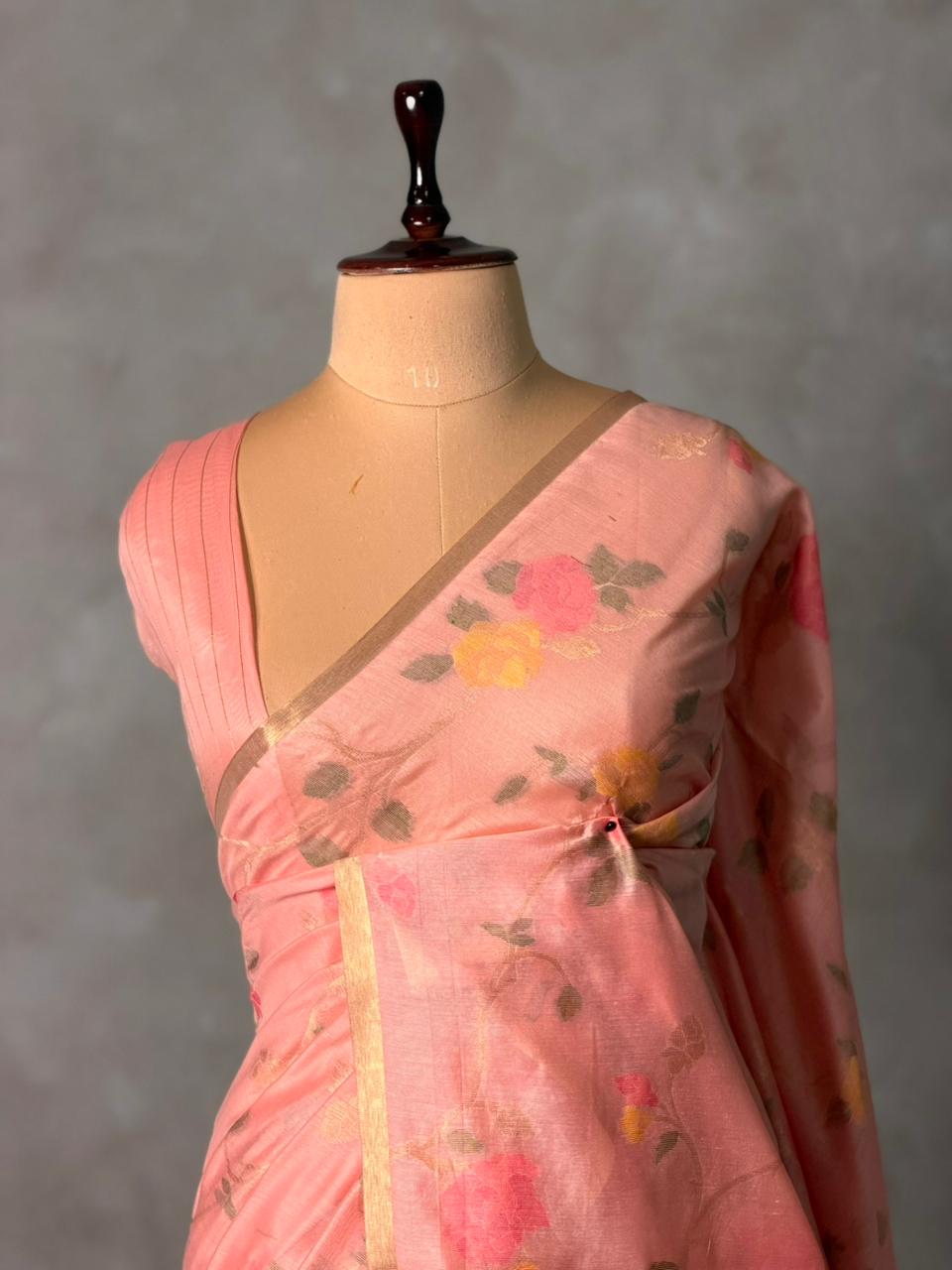 Peach Jamdani Silk cotton saree- PBR4N2