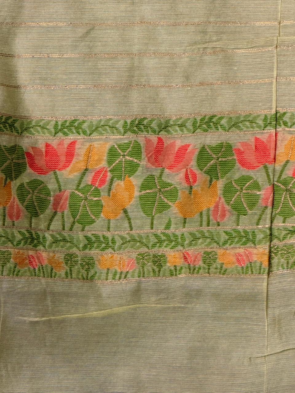 Green Jamdani Silk cotton saree- PBR4H1