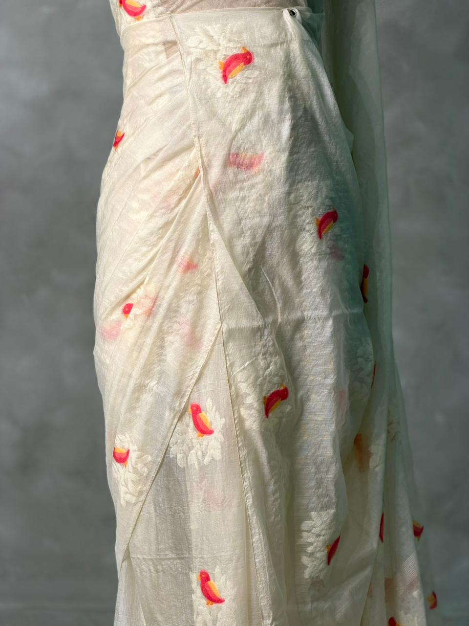 Off white Jamdani Silk cotton saree- PBR4N4