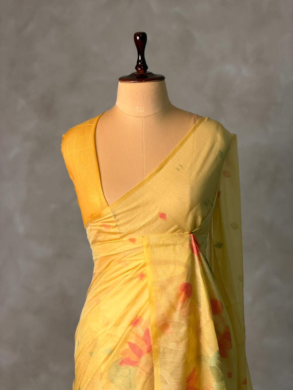Yellow Jamdani Silk cotton saree- PBR4H2