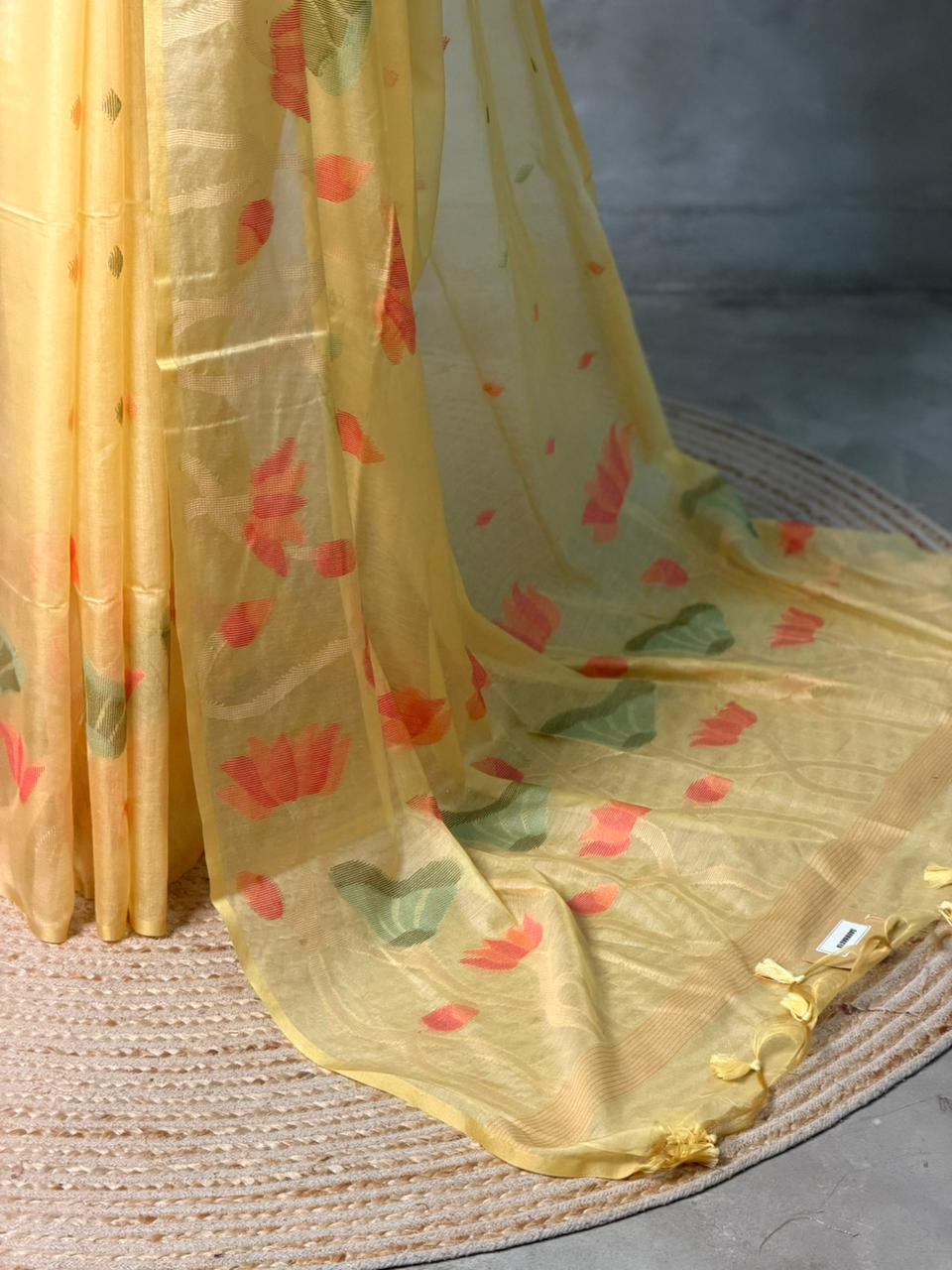 Yellow Jamdani Silk cotton saree- PBR4H2