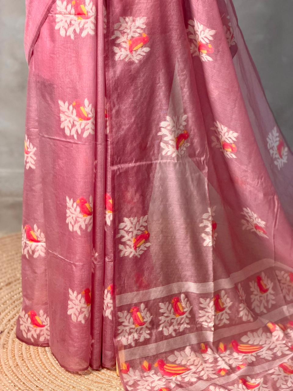 Onion Pink Jamdani Silk cotton saree- PBR4N5