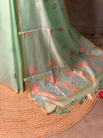 Green Jamdani Silk cotton saree- PBR4H3