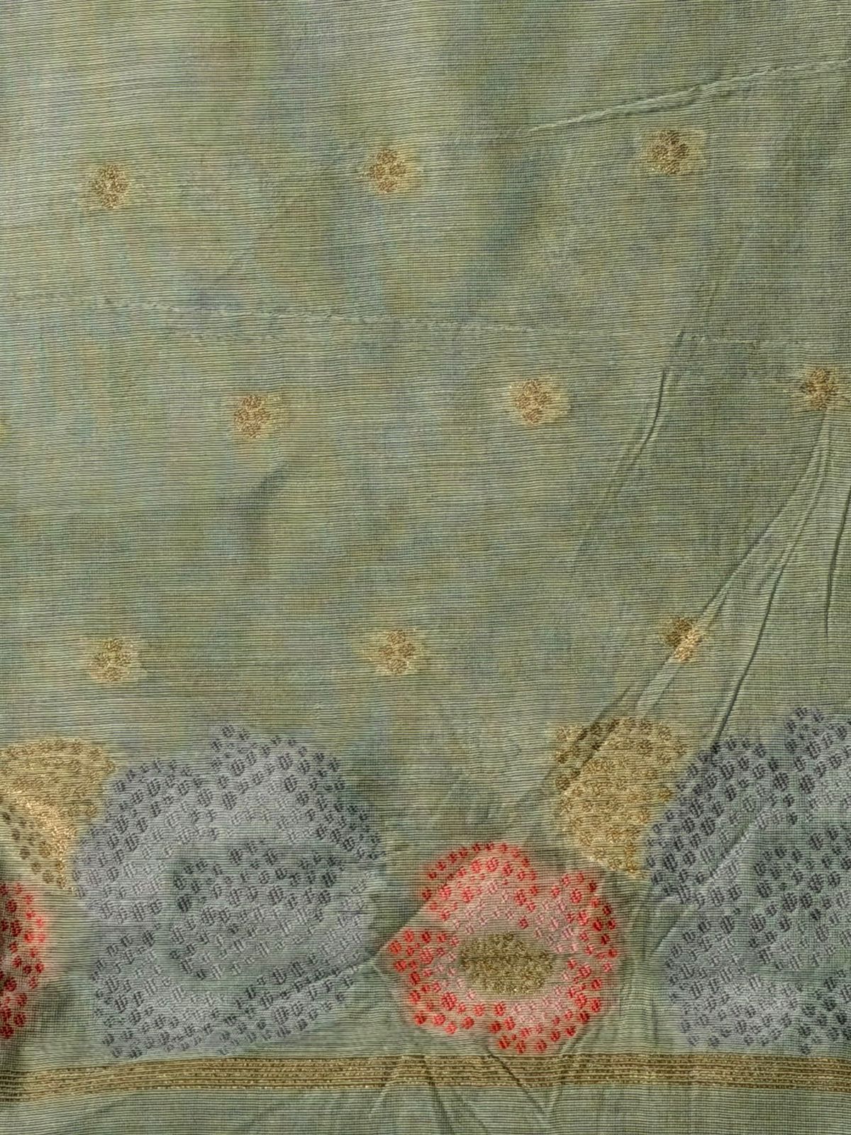 Green Jamdani Silk cotton saree- PBR4H3