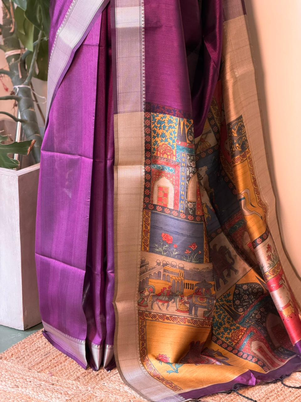 Purple semi tusser saree- PBR28
