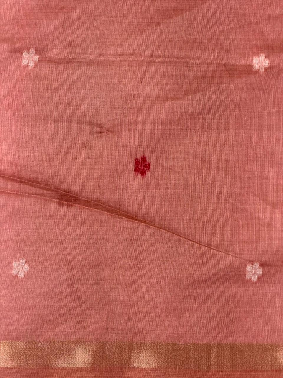 Peach Jamdani Silk cotton saree- PBR27