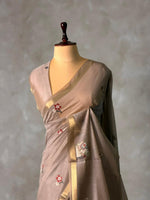 Chicku shade Jamdani Silk cotton saree- PBR27A