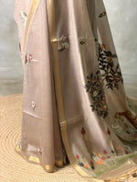 Chicku shade Jamdani Silk cotton saree- PBR27A