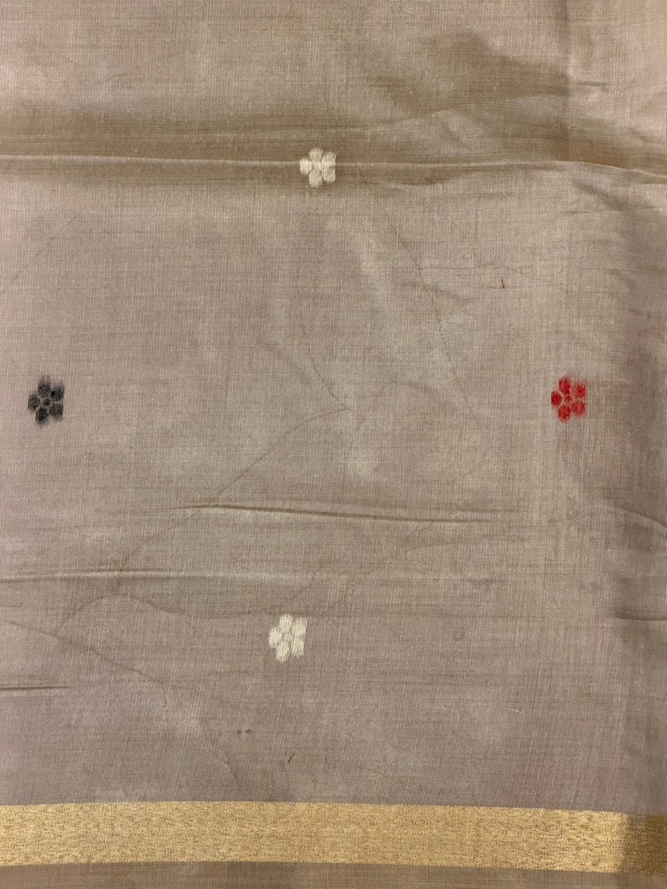 Chicku shade Jamdani Silk cotton saree- PBR27A