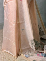 Nude pink Jamdani Silk cotton saree- PBR27B