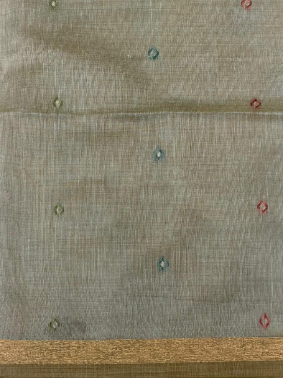 Pastal green Jamdani Silk cotton saree- PBR27C