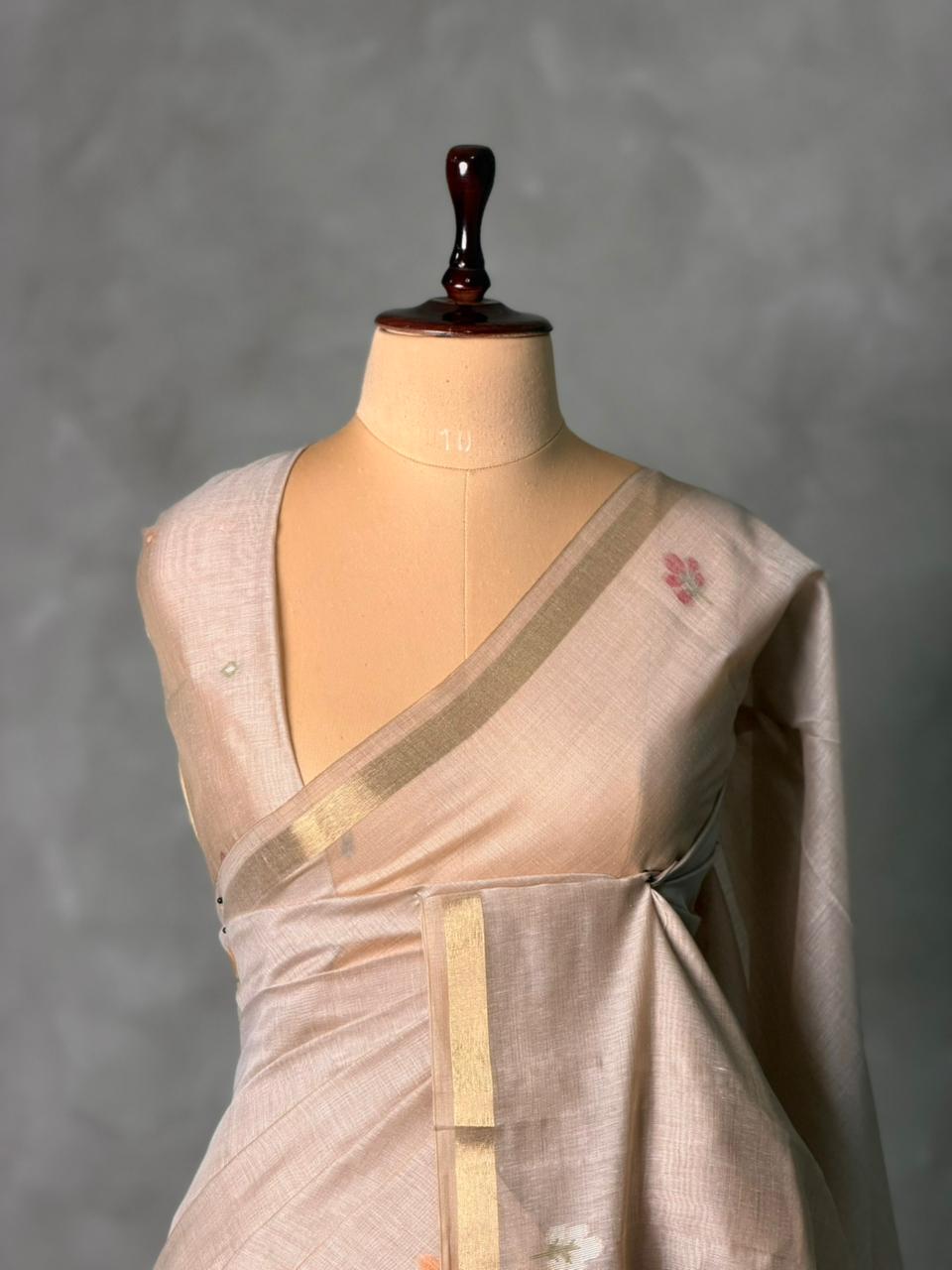 Nude shade Jamdani Silk cotton saree- PBR27D