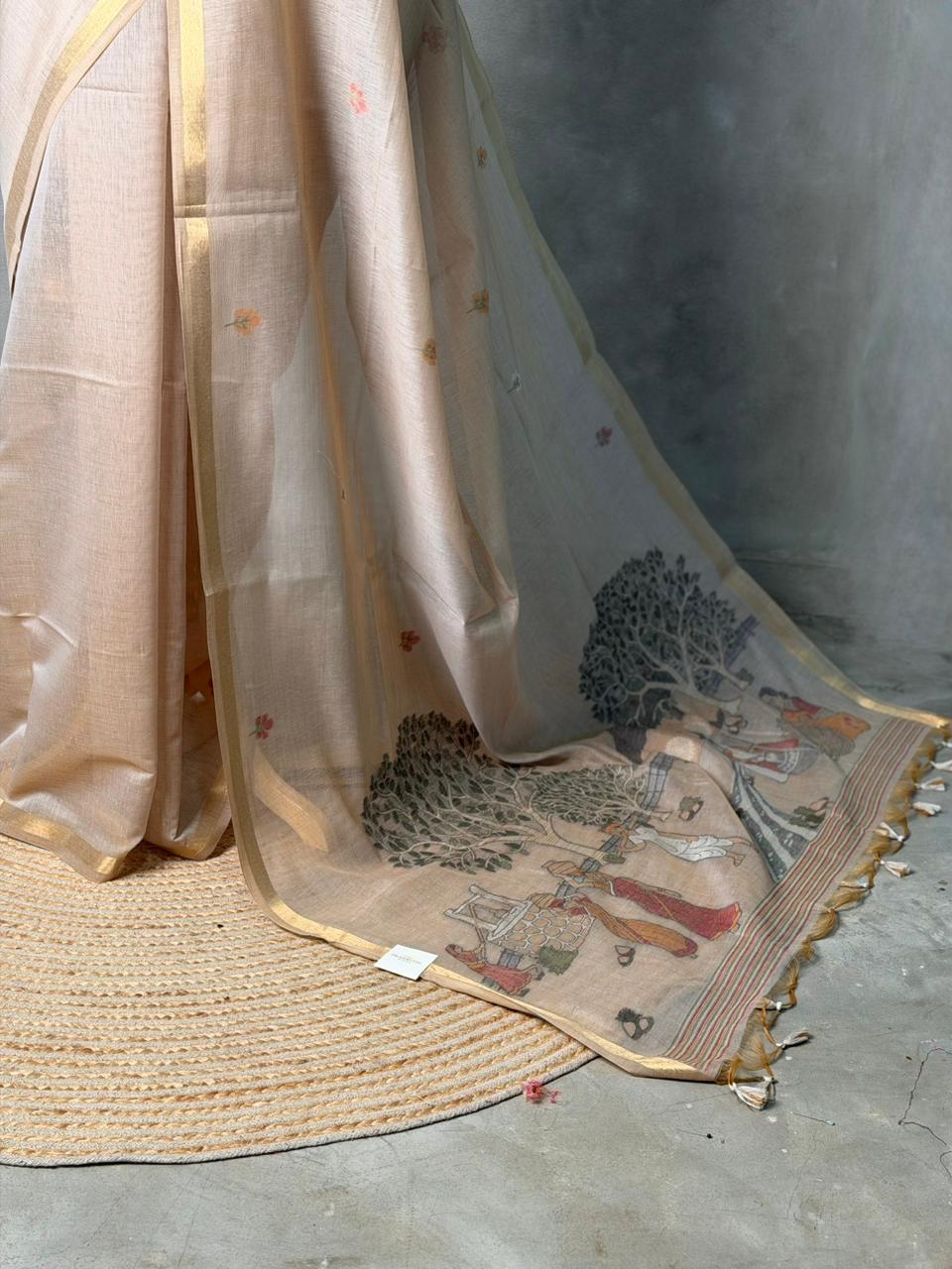 Nude shade Jamdani Silk cotton saree- PBR27D