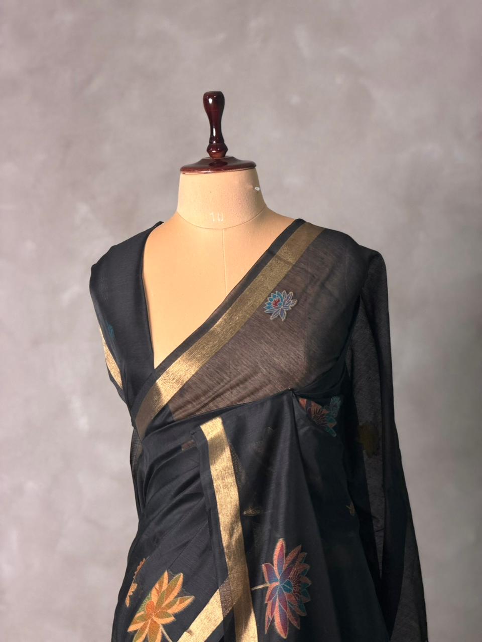 Black Jamdani Silk cotton saree- PBR27F