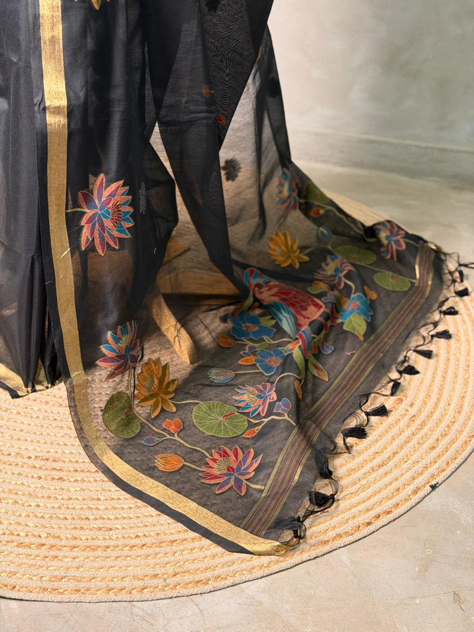 Black Jamdani Silk cotton saree- PBR27F