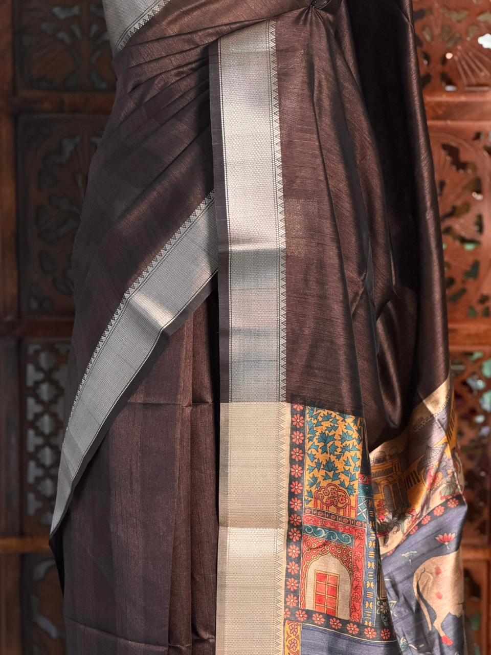 Coffee Brown semi tusser saree- PBR28A