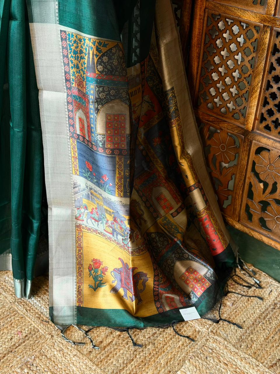 Green semi tusser saree- PBR28C