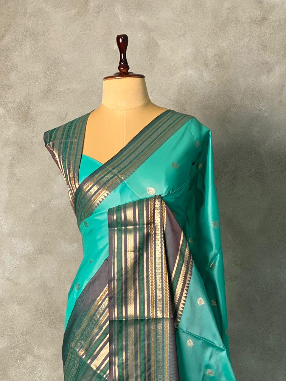 Aqua Blue semi silk saree - PIH88B