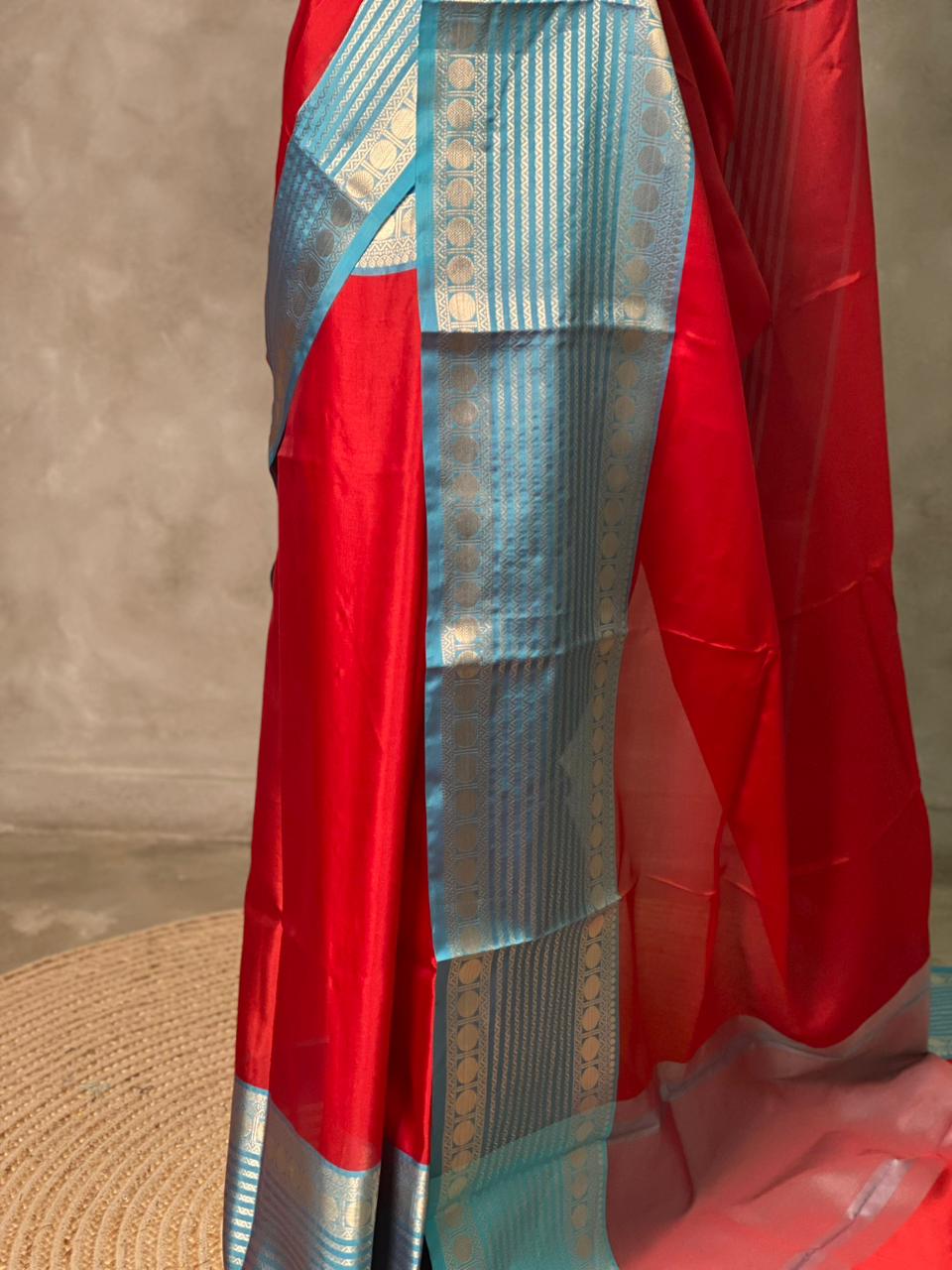 Red and Blue semi silk saree - PIH88D