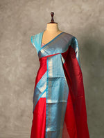 Red and Blue semi silk saree - PIH88D