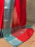 Red and Blue semi silk saree - PIH88D
