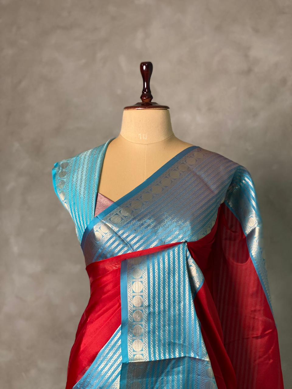 Red and Blue semi silk saree - PIH88D