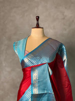 Red and Blue semi silk saree - PIH88D
