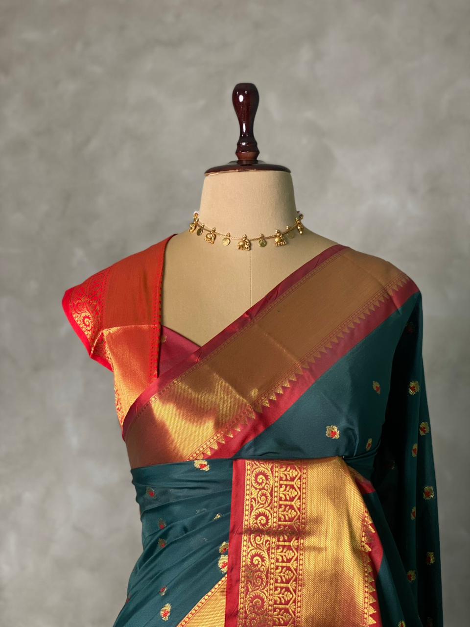 Green and Red semi silk saree - PIH88C