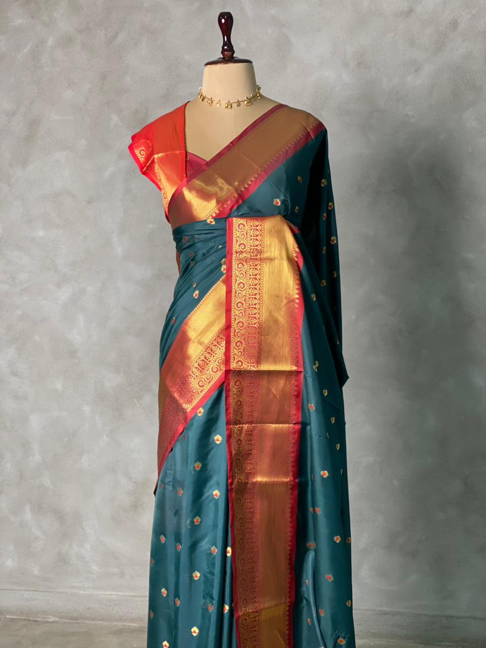 Green and Red semi silk saree - PIH88C