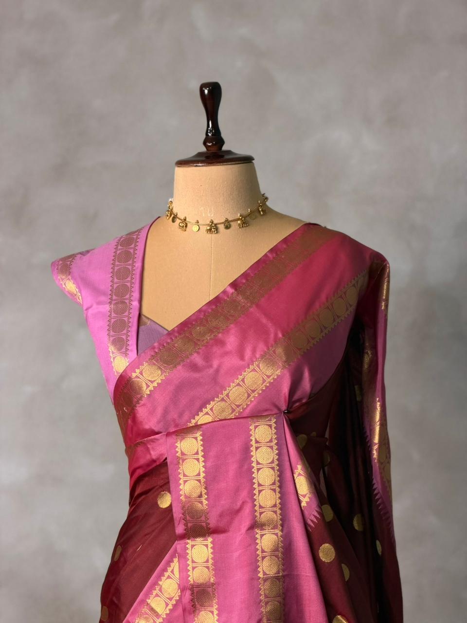 Maroon and Pink semi silk saree - PIH88E