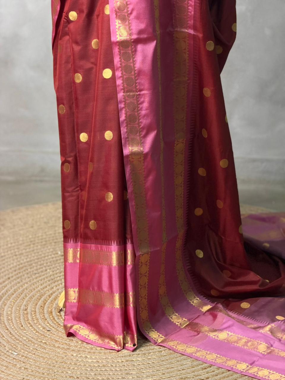 Maroon and Pink semi silk saree - PIH88E
