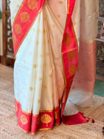 Off whit and Red Banarasi silk saree - ONAM26A