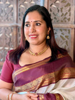Off white and Deep Purple Banarasi silk saree - ONAM26B