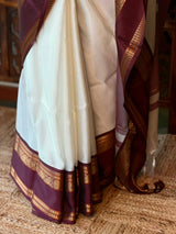 Off white and Deep Purple Banarasi silk saree - ONAM26B