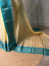 Cream and Blue semi silk saree - PIH88H