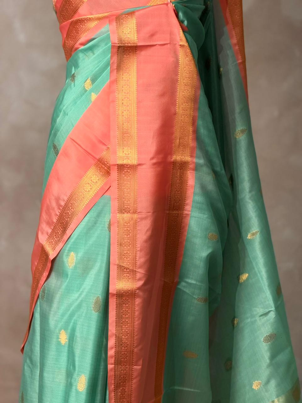 Aqua blue and peach semi silk saree - PIH88I
