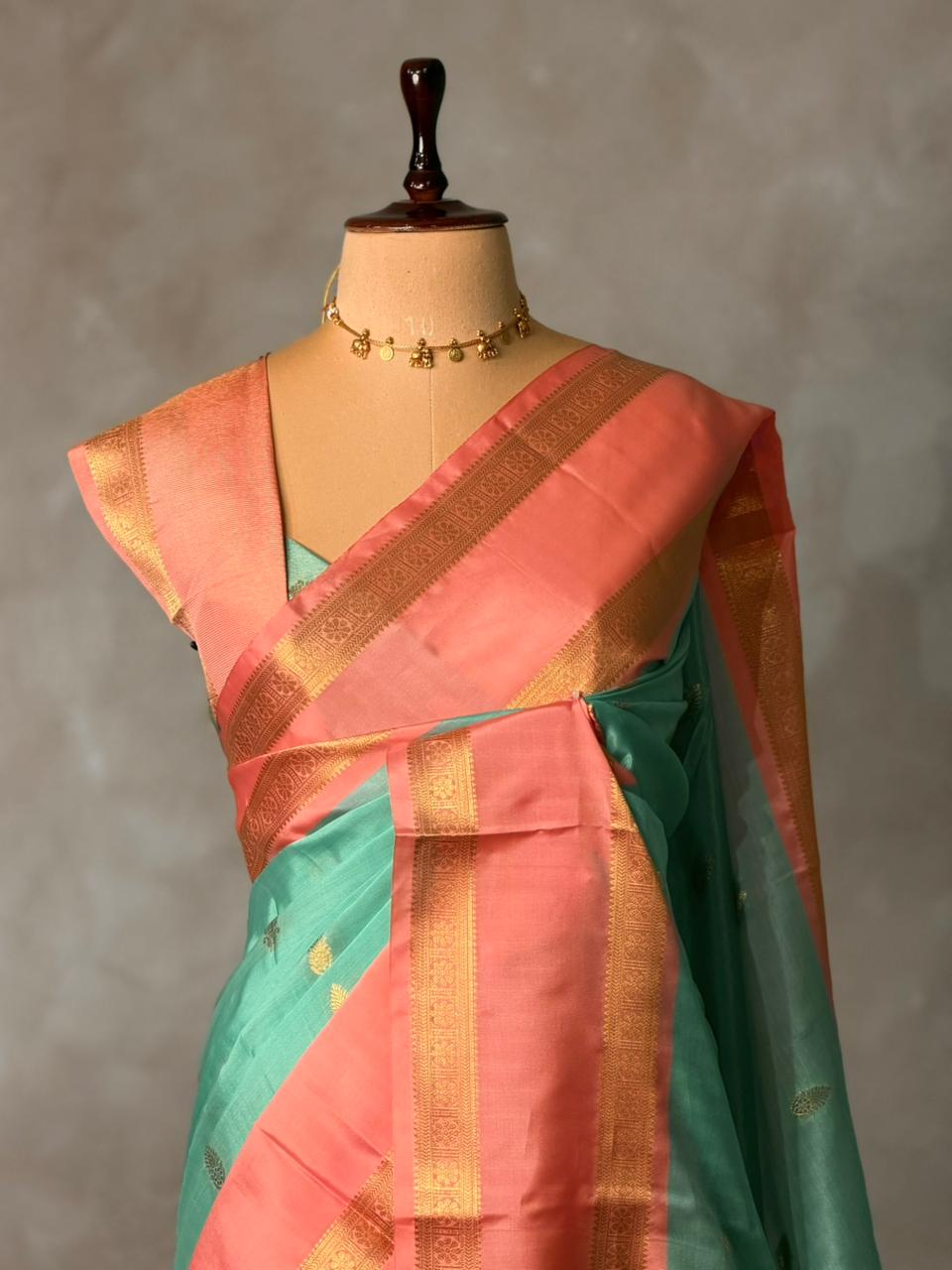 Aqua blue and peach semi silk saree - PIH88I