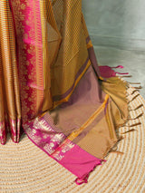 Mustard yellow and Magenta semi silk saree - PFAZ15