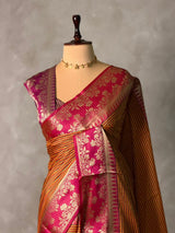 Mustard yellow and Magenta semi silk saree - PFAZ15A