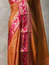 Mustard yellow and Magenta semi silk saree - PFAZ15A