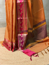Mustard yellow and Magenta semi silk saree - PFAZ15A