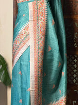 Aqua blue semi tusser saree- PBR31
